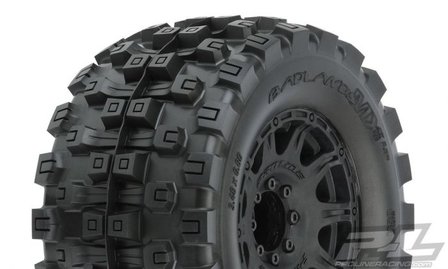 Proline Badlands Mx38 Hp 3.8&quot; All Terrain Belted Tires Mounted On Raid Black 8x32 Removable Hex Wheels (2) For 17mm Mt Front Or Rear - 10166-10