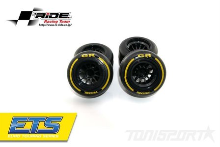 26040 Ride F1 Front Rubber Slick Tires GR Compound 61mm Preglued Asphalt