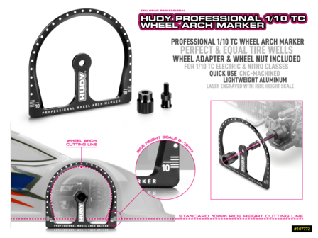 Hudy Professional 1/10 Tc Wheel Arch Marker + Wheel Adapter &amp; Nut - 107772