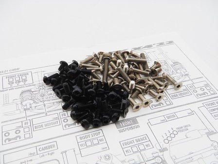 Hiro Seiko Xray X4&#039;22 Alu Black &amp; Titan Screw Set (115pcs)