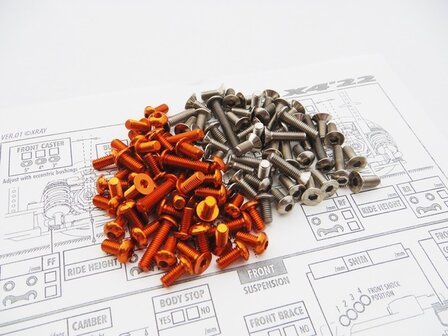 Hiro Seiko Xray X4&#039;22 Alu Orange &amp; Titan Screw Set (115pcs)