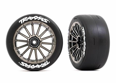 Traxxas Tires And Wheels, Assembled, Glued (multi-spoke Black Chrome Wheels, 2.0&#039; Slick Tires With  Logo, Foam Inserts) (rear) (2) (vxl Rated) - 9375R