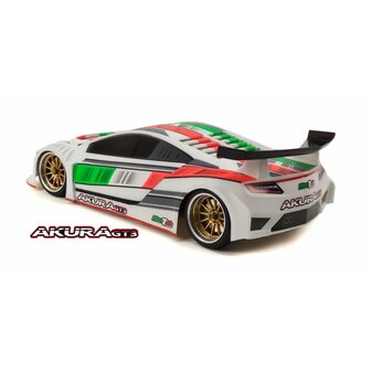 mon-tech Akura GT transparent body with stickers and screws. Fits 1/10 Touring cars.