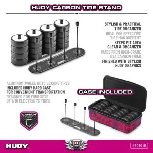 Hudy Carbon Tire Stand + Hard Case - 1/10 Electric Tc - 105015
