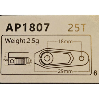 Power HD Aluminium Servo Arm 18mm hoogte 7mm 25T