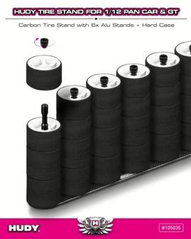 Hudy Carbon Tire Stand 6x + Hard Case - 1/12 Pan Car &amp; 1/12 Gt - 105035