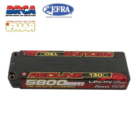 Gens ace Redline V2 Series 5800mAh 7.6V 2S 130C HV LiPo (5mm, 222g)