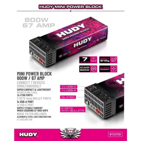 Hudy Mini Power Block 800w / 67 Amp - Eu Plug - 103700-EU