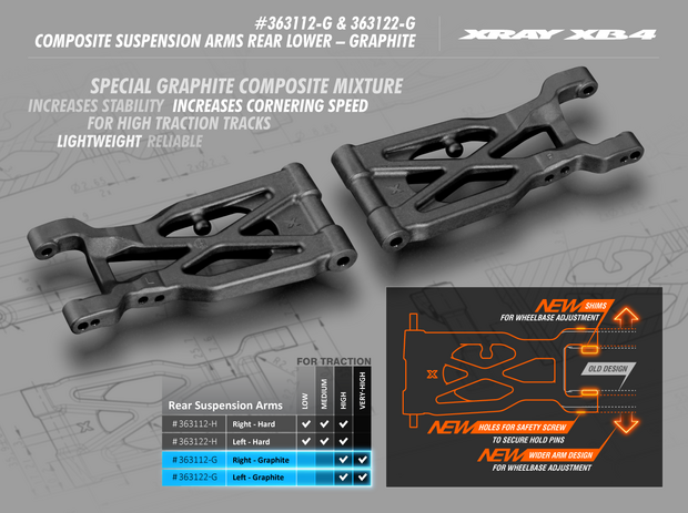 XRAY Composite Suspension Arm Rear Lower Left - Graphite - 363122-G