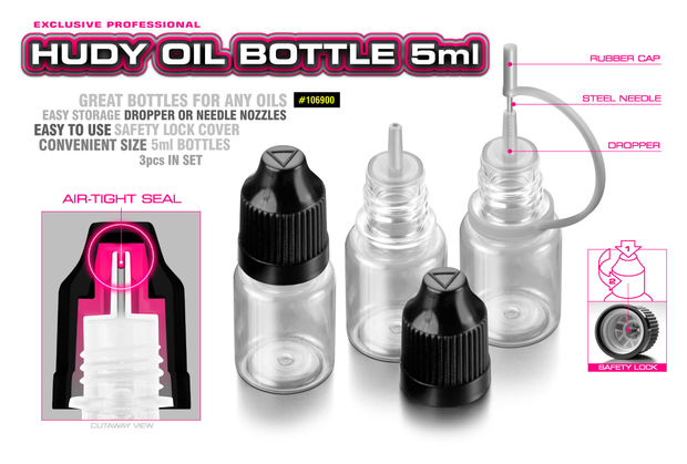 HUDY Oil Bottle, Nose, Steel Needle & Safety Lock - 5ml (3) - 106900