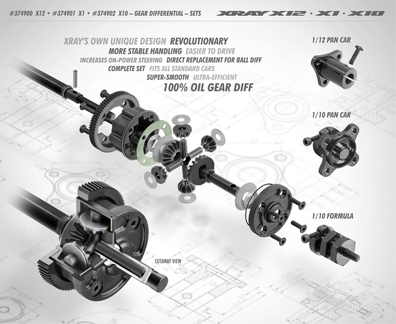 XRAY GEAR DIFFERENTIAL 1/10 PAN CAR - SET - 374902