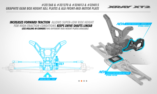 XRAY GRAPHITE GEAR BOX HEIGHT ADJUSTMENT PLATE 2.2MM - 321268