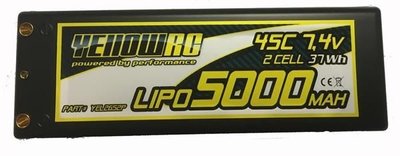 YellowRC LiPo 5000mAh 7,4V 2S35C w/4mm bullet 3in1 plug, YEL2652P - 2652P