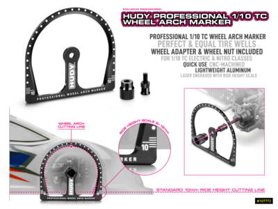 Hudy Professional 1/10 Tc Wheel Arch Marker + Wheel Adapter & Nut - 107772