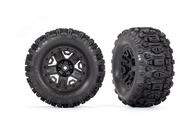 Traxxas Tires & Wheels, Assembled, Glued (black 2.8' Wheels, Sledgehammer Tires, Foam Inserts) (electric Rear) (2) (tsm Rated) - 3778