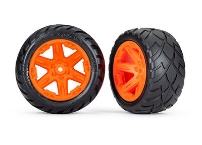 Traxxas Tires & Wheels, Assembled, Glued (2.8') (rxt Orange Wheels, Anaconda Tires, Foam Inserts) (2wd Electric Rear) (2) (tsm Rated) - 6768A