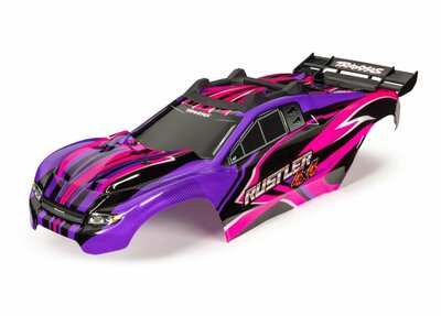 Traxxas Body, Rustler 4x4, Pink & Purple/ Window, Grille, Lights Decal Sheet (assembled With Front & Rear Body Mounts And Rear Body Support For Clipless Mounting) - 6734P