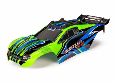 Traxxas Body, Rustler 4x4, Green & Blue/ Window, Grille, Lights Decal Sheet (assembled With Front & Rear Body Mounts And Rear Body Support For Clipless Mounting) - 6734G