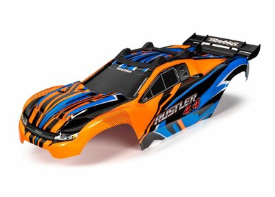 Traxxas Body, Rustler 4x4, Orange & Blue/ Window, Grille, Lights Decal Sheet (assembled With Front & Rear Body Mounts And Rear Body Support For Clipless Mounting) - 6734T