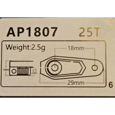 Power HD Aluminium Servo Arm 18mm hoogte 7mm 25T