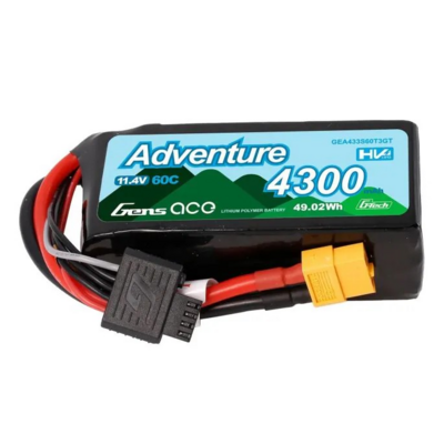Gens Ace 4300mah 3s 60c Hv Lipo Battery With Xt60 & 1to3 Plug | Adventure Series | G-tech - 433S60T3GT