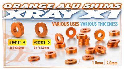 XRAY ALU SHIM 3x7x2.0MM - ORANGE (10) - 303138-O