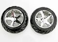 TRAXXAS Tires & wheels, assembled, glued (All Star chrome wheels, 